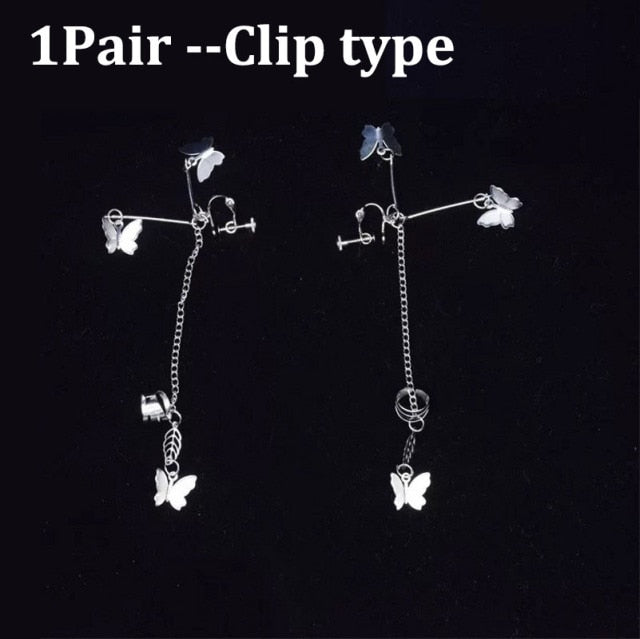 Fashion Butterfly Clip Earrings Ear hook Stainless Steel Ear Clips Double pierced Earring Earrings Women Girls Jewelry