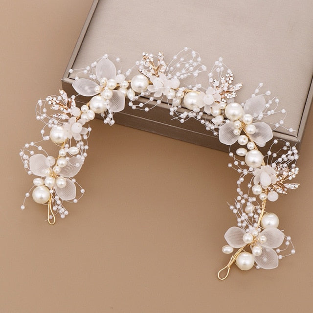 Pearl Rhinestone Women Headband Wedding Hair Accessories For Women Bride Tiara Headband Hair Jewelry Silver Color Hairband