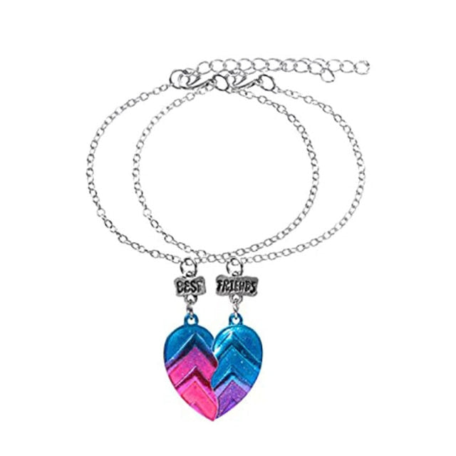 Unisex 2 Pcs BFF Necklace Womens Heart Pendant Best Friend Letter Necklace Fashion Couple Chain Necklace Men Friendship Jewelry