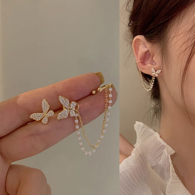 Long Dangle Earrings for Women 2021 Fashion Full Crystal Simulated Pearl Tassel Drop Earring Vintage Gold Brincos Jewelry