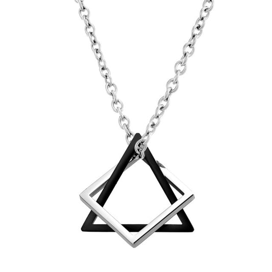 Geometry Interlocking Square Triangle Male Pendant for Men Stainless Steel Modern Trendy Geometric Stacking Streetwear Necklace