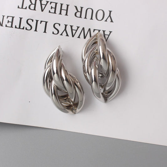 Twist Metal Stud Earrings for Women Hollow Geometric Statement Gold Color Earrings Personality Unusual Earrings Trend Brincos
