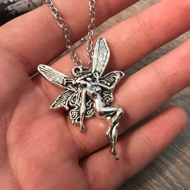 Ancient Punk Statement Angel Fairy Wings Pendant Necklace for Women Chains Choker Jewelry Punk Goth Gothic Vintage Accessories