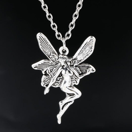 Ancient Punk Statement Angel Fairy Wings Pendant Necklace for Women Chains Choker Jewelry Punk Goth Gothic Vintage Accessories