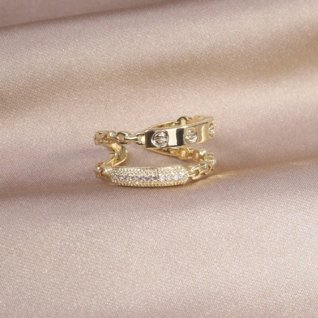 Korea New  Fashion Jewelry Exquisite 14K Real Gold Plated AAA Zircon Ring Elegant Women's Opening Adjustable Wedding Gift