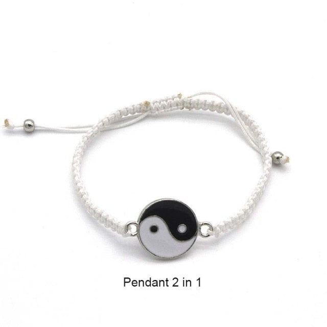 2Pcs Tai Chi Yin Yang Couple Bracelets Necklaces Set Pendant Adjustable  Braid Chain Bracelet Matching Lover Bracelets Choker - AliExpress