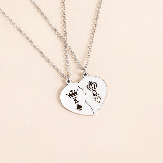 1 Pair of Fashion Heart Pendants Couple Necklace Crown King Queen Personality Necklace Ladies Men Lover Gift Jewelry Wholesale