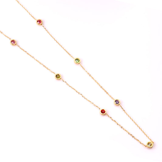 Round Zircon Pendant Necklace Gold Stainless Steel Dubai Long Chain Necklace Ladies Clothing Accessories