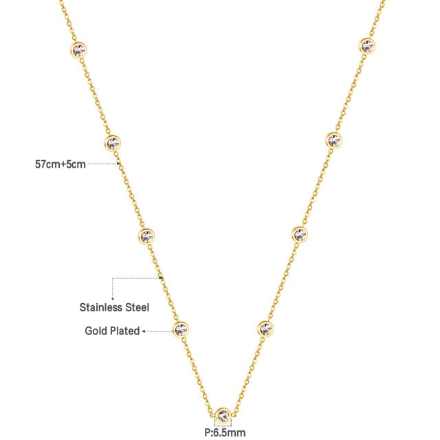Round Zircon Pendant Necklace Gold Stainless Steel Dubai Long Chain Necklace Ladies Clothing Accessories