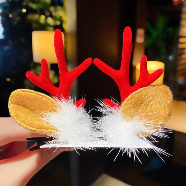 New Christmas Antler Hair Clips Deer Ear Hairpins Christmas Party Headbands Festival Pine Cones Hair Ball Hair Accessories