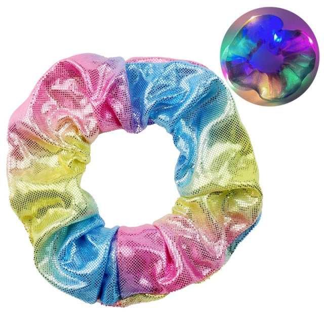 2021New Arrival Girls LED Luminous Scrunchies Hairband Ponytail Holder Headwear Elastic Hair Bands Solid Color Hair Accessories