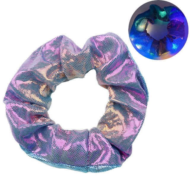 2021New Arrival Girls LED Luminous Scrunchies Hairband Ponytail Holder Headwear Elastic Hair Bands Solid Color Hair Accessories